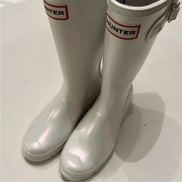 Hunter Kids Original Sz 2 Boy /Sz 3 Girl Tall Rain Boots White Pearlescent 💖
