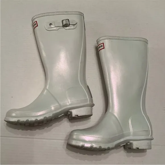 Hunter Kids Original Sz 2 Boy /Sz 3 Girl Tall Rain Boots White Pearlescent 💖