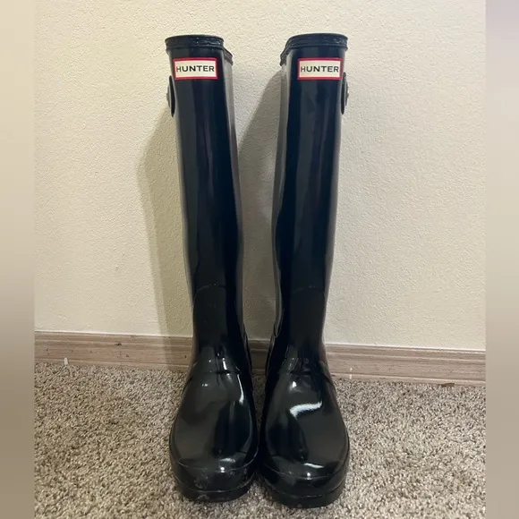 Hunter Original Gloss Black Tall Rain Boots Women’s Size 8 Winter Casual Travel
