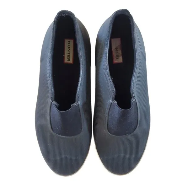 HUNTER Rubber Black Slip On Rain Shoes Loafers Black Men US 12 UK 11 Waterproof