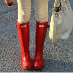 Hunter Women's Red Rain Boots coastal grandma preppy colorful prairie farmhand