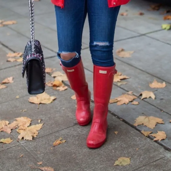 Hunter Women's Red Rain Boots coastal grandma preppy colorful prairie farmhand