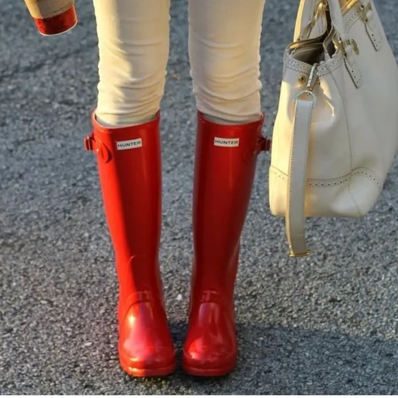Hunter Women's Red Rain Boots coastal grandma preppy colorful prairie farmhand