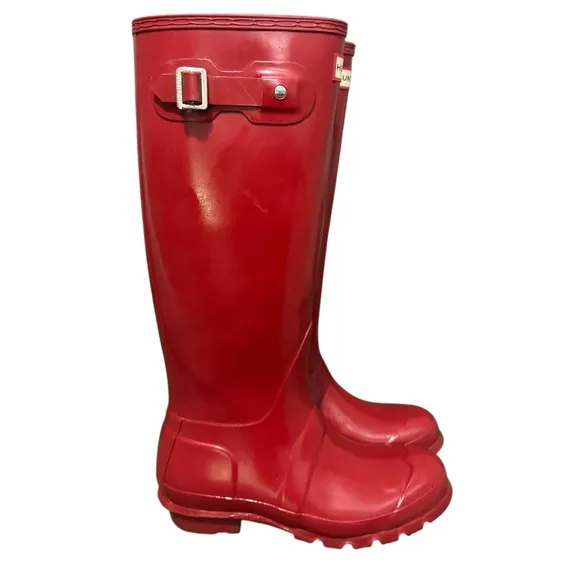Hunter Women's Red Rain Boots coastal grandma preppy colorful prairie farmhand
