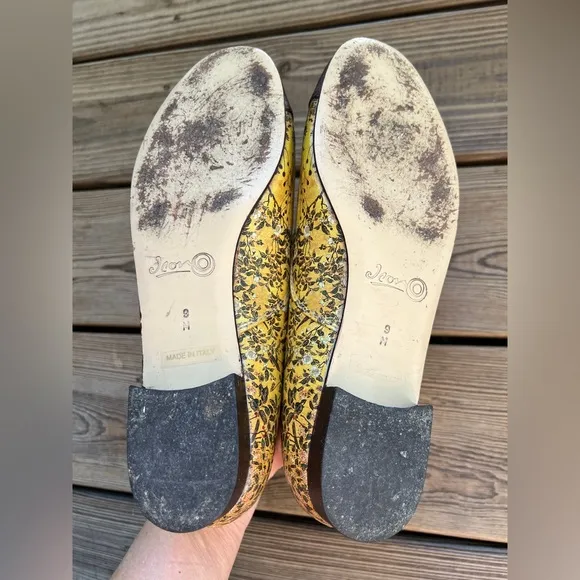 ICON Yellow and Brown Flats with Floral Design