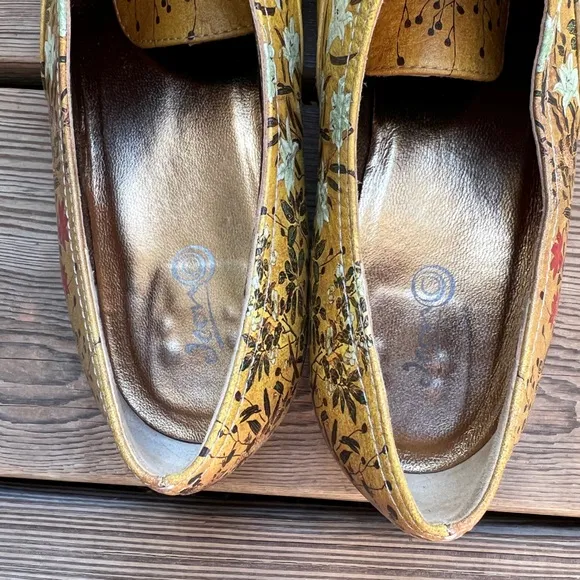 ICON Yellow and Brown Flats with Floral Design