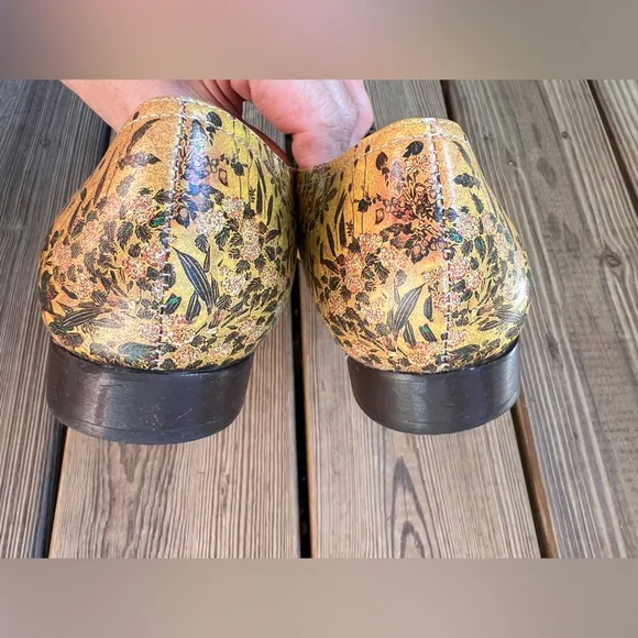 ICON Yellow and Brown Flats with Floral Design