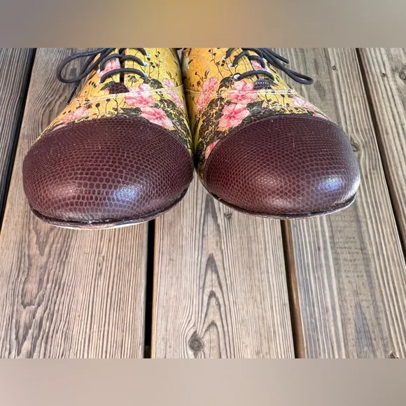 ICON Yellow and Brown Flats with Floral Design