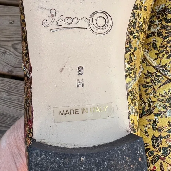 ICON Yellow and Brown Flats with Floral Design