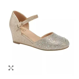 I.N.C. &quot;SIENNA WEDGE&quot; Gold and Silver Glitter Dress Shoes with Wedge Heel 3M