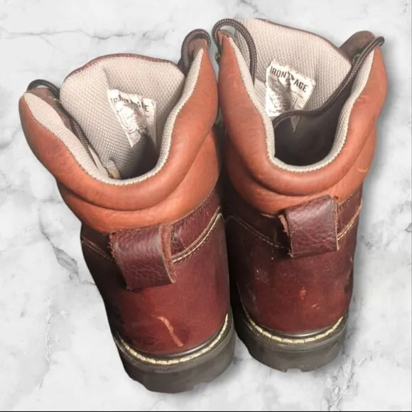 Iron Age Mens Brown Leather Work &amp; Safety Boots‎ Size 7M Women's 8.5-9 Mt75