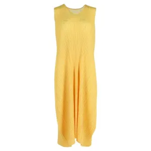 Issey Miyake Pleats Please Midi Dress in Yellow Polyester