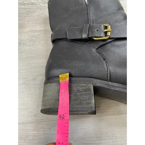 J. Crew Bayley Women's US 9 Black Leather Buckle Stacked Heel Biker Ankle Bootie