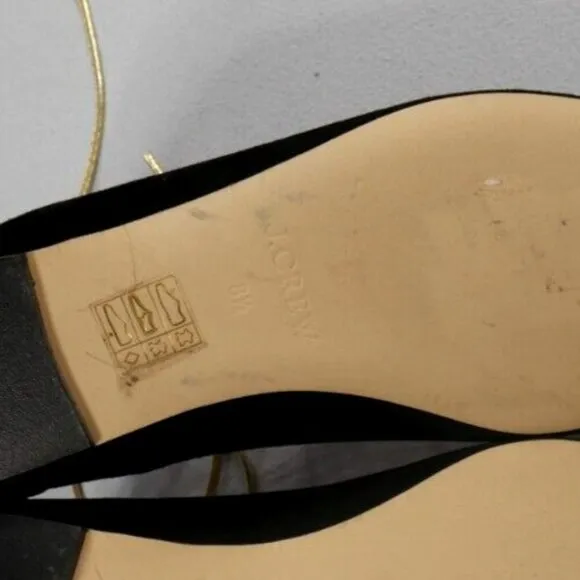 J Crew Black Suede Ballet Flats Gold Lace Up Shoes Back Zip Womens Size 8.5 New