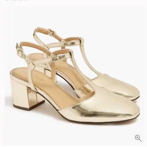 J. Crew Classic and Metallic Gold T-Strap Block Heel Shoes Size 7 - New in Box