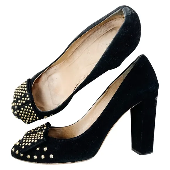 J. Crew Etta Suede Studded Pumps Black and Gold Heels Women’s 10