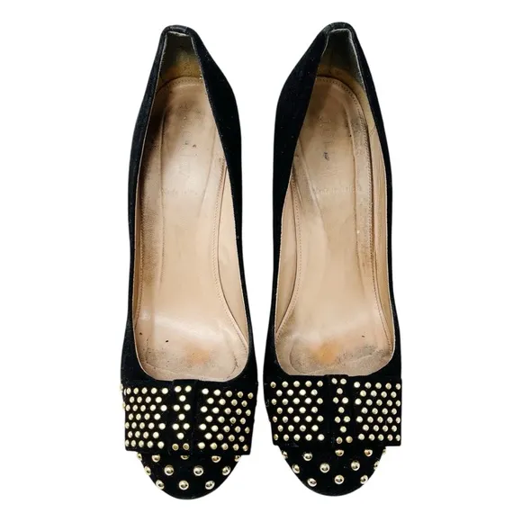 J. Crew Etta Suede Studded Pumps Black and Gold Heels Women’s 10