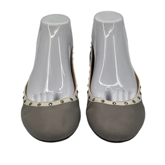 J Crew Gray Cream Trim Studded Embellished Ballet Flats Size 8 1/2 Women's