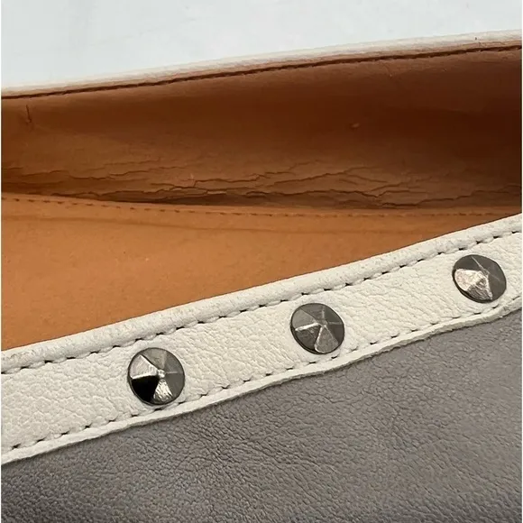 J Crew Gray Cream Trim Studded Embellished Ballet Flats Size 8 1/2 Women's