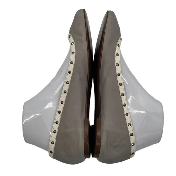 J Crew Gray Cream Trim Studded Embellished Ballet Flats Size 8 1/2 Women's