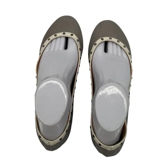 J Crew Gray Cream Trim Studded Embellished Ballet Flats Size 8 1/2 Women's