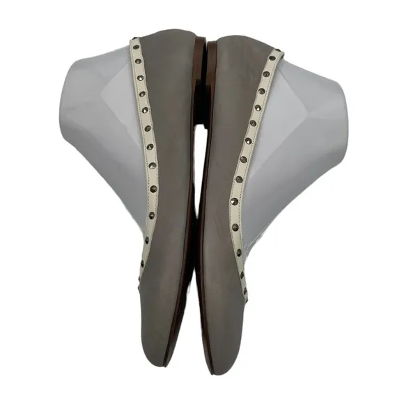 J Crew Gray Cream Trim Studded Embellished Ballet Flats Size 8 1/2 Women's
