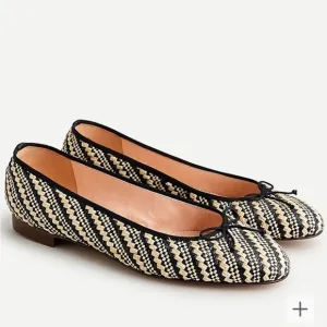 J. Crew Kiki Ballet Flats in Rafia Stripes Tan and Black Size 8.5