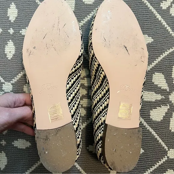 J. Crew Kiki Ballet Flats in Rafia Stripes Tan and Black Size 8.5