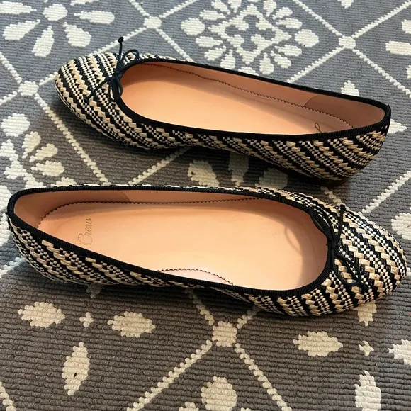 J. Crew Kiki Ballet Flats in Rafia Stripes Tan and Black Size 8.5