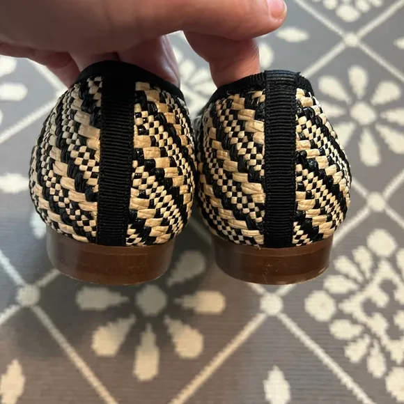 J. Crew Kiki Ballet Flats in Rafia Stripes Tan and Black Size 8.5