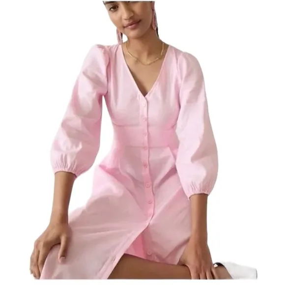 J. Crew - Stretch Viscose-Blend Button-Front Midi Dress Light Pink Sz 18