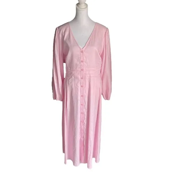 J. Crew - Stretch Viscose-Blend Button-Front Midi Dress Light Pink Sz 18