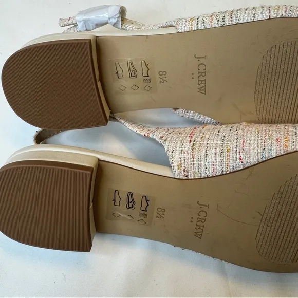 J. Crew Tweed Slingback Shoes Multicolor Cream Leather Cap Toe
