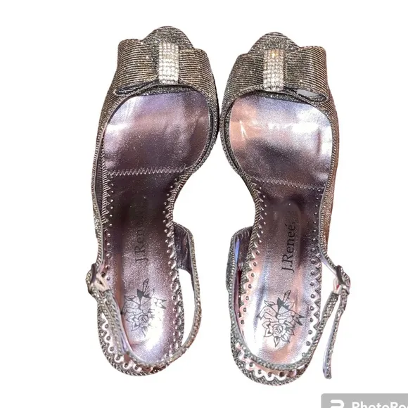 J. Reneé Dayna Glimmer Fabric Peep Toe Slingback Heels Dress Shoes Size 7-1/2 M