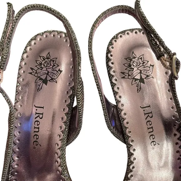 J. Reneé Dayna Glimmer Fabric Peep Toe Slingback Heels Dress Shoes Size 7-1/2 M