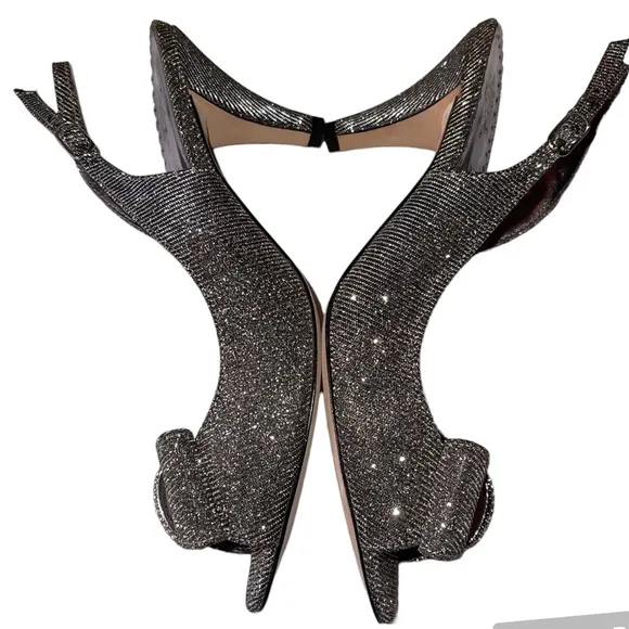J. Reneé Dayna Glimmer Fabric Peep Toe Slingback Heels Dress Shoes Size 7-1/2 M