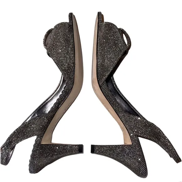 J. Reneé Dayna Glimmer Fabric Peep Toe Slingback Heels Dress Shoes Size 7-1/2 M