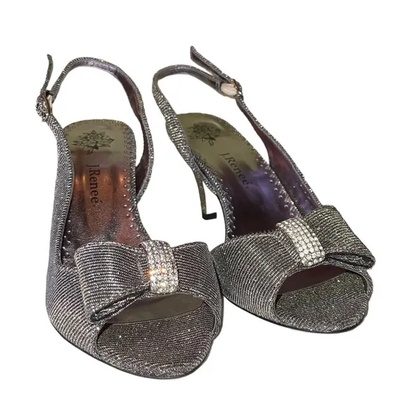 J. Reneé Dayna Glimmer Fabric Peep Toe Slingback Heels Dress Shoes Size 7-1/2 M