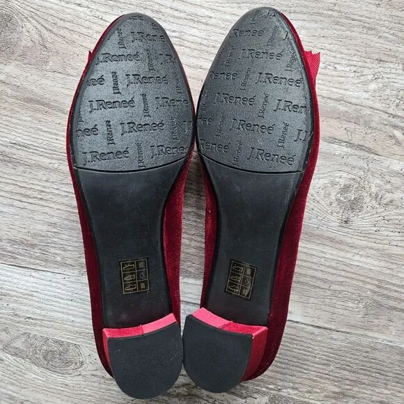 J. Renee Cameo Red Velvet Low-Heel Pump Dress Shoes w/ Bow Accents Size 9M