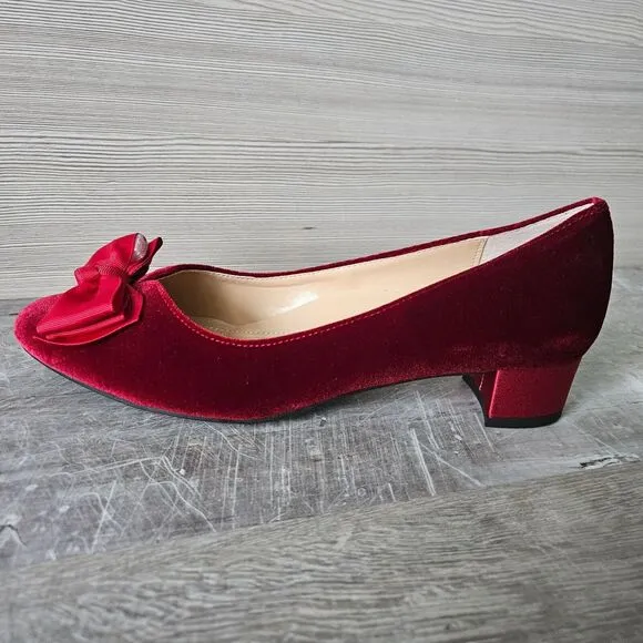 J. Renee Cameo Red Velvet Low-Heel Pump Dress Shoes w/ Bow Accents Size 9M