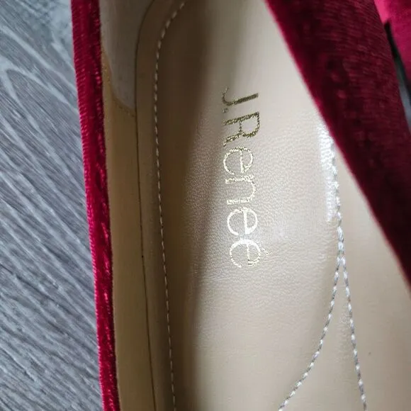 J. Renee Cameo Red Velvet Low-Heel Pump Dress Shoes w/ Bow Accents Size 9M
