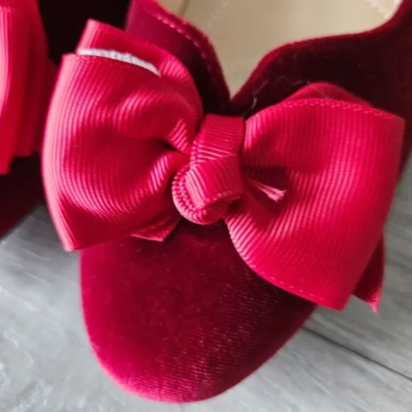 J. Renee Cameo Red Velvet Low-Heel Pump Dress Shoes w/ Bow Accents Size 9M