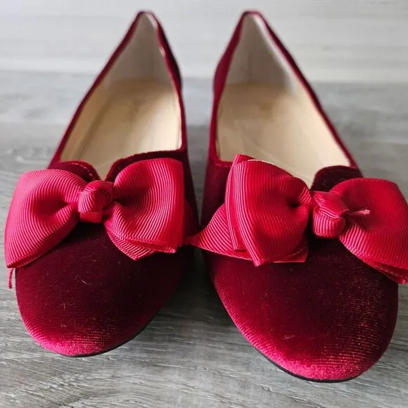 J. Renee Cameo Red Velvet Low-Heel Pump Dress Shoes w/ Bow Accents Size 9M
