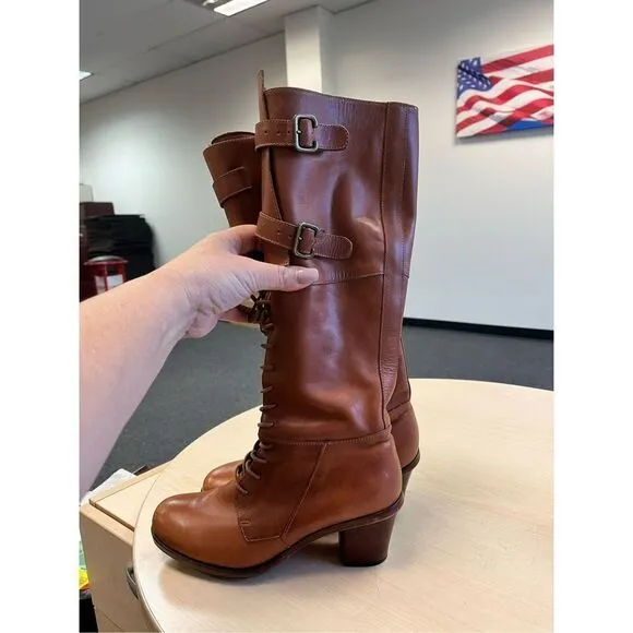 J Shoes Dorset Brown Hand Crafted Leather Lace &amp; Buckle Boots Anthropologie sz 7