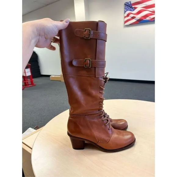 J Shoes Dorset Brown Hand Crafted Leather Lace &amp; Buckle Boots Anthropologie sz 7