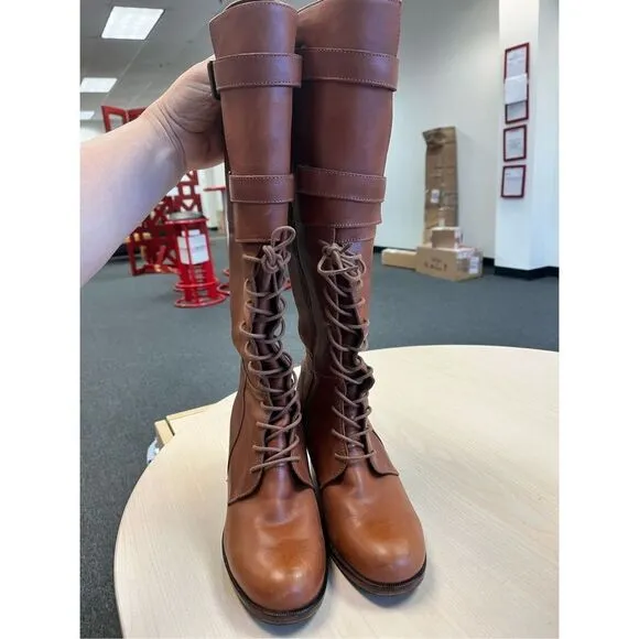 J Shoes Dorset Brown Hand Crafted Leather Lace &amp; Buckle Boots Anthropologie sz 7