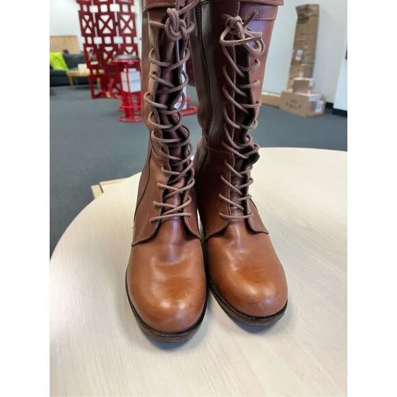 J Shoes Dorset Brown Hand Crafted Leather Lace &amp; Buckle Boots Anthropologie sz 7