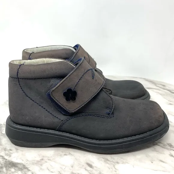 Jacadi Paris Square Toe Nubuck Floral Detail Ankle Boots 30/12 Classic Preppy