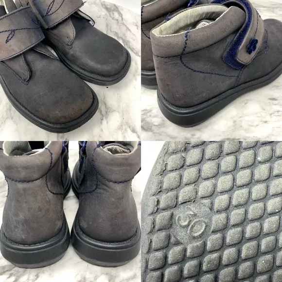 Jacadi Paris Square Toe Nubuck Floral Detail Ankle Boots 30/12 Classic Preppy