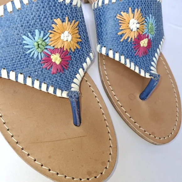 Jack Rogers 8 Embroidered Womens Sandals with Floral Design Leather Trim